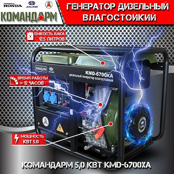 Фото 55 - Генератор дизельный Командарм 5,0 кВт KMD-6700XA.